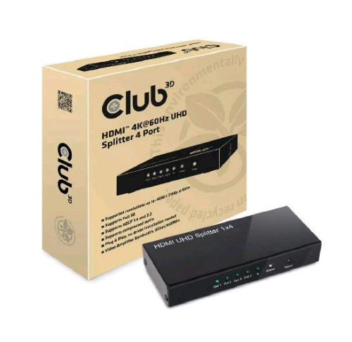 CLUB3D CSV-1380 HDMI 2.0 SPLITTER 4 PORTE HDMI 2.0 4K UHD 60Hz BLACK